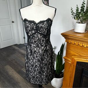 White House Black Market black lace strapless mini dress size 8